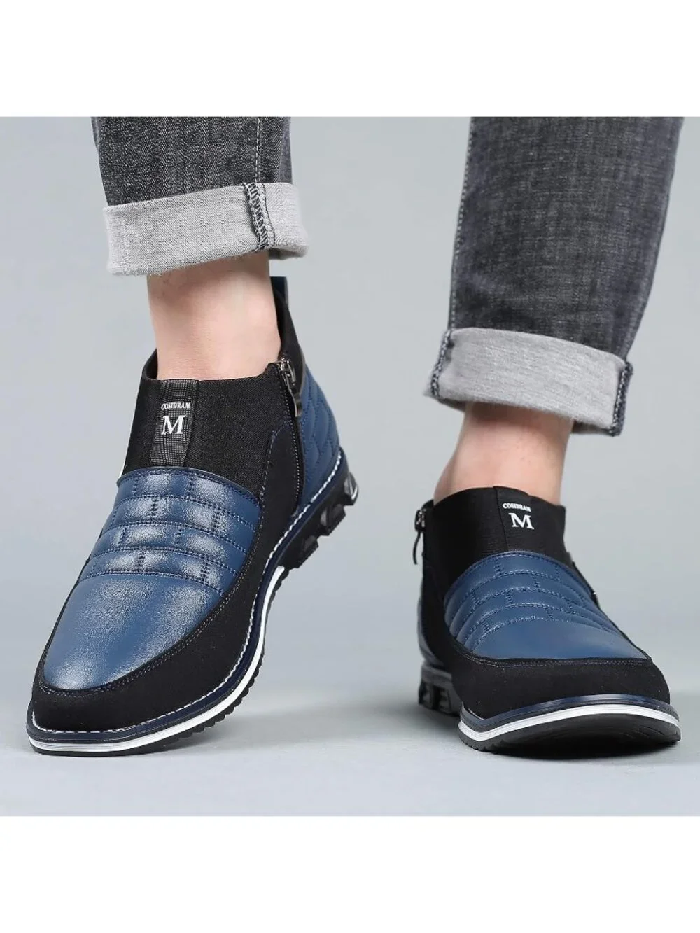 Men's Black & Blue Grid Textured Two-tone Flexible Derby Oxfords Dress Sneakers